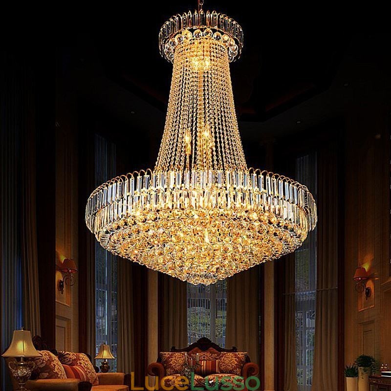Elegante lampadario di cristallo europeo a sospensione lunga lampadario a sospensione duplex scala