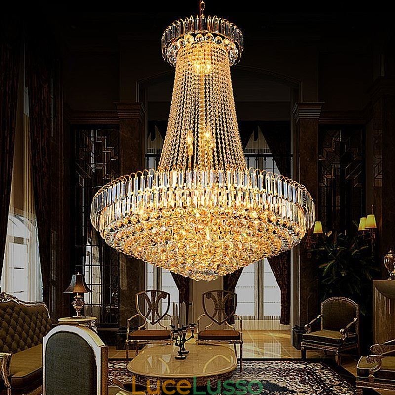 Elegante lampadario di cristallo europeo a sospensione lunga lampadario a sospensione duplex scala