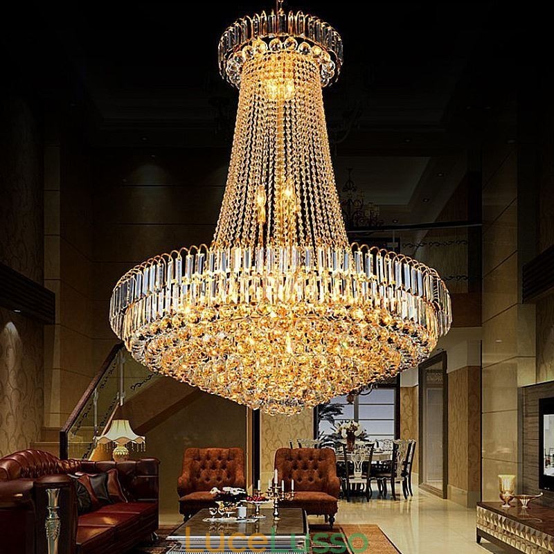 Elegante lampadario di cristallo europeo a sospensione lunga lampadario a sospensione duplex scala