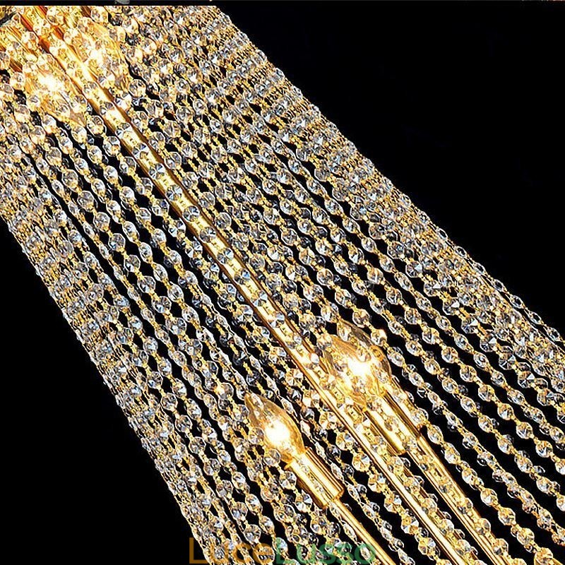 Elegante lampadario di cristallo europeo a sospensione lunga lampadario a sospensione duplex scala