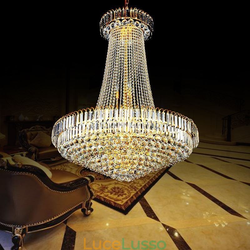 Elegante lampadario di cristallo europeo a sospensione lunga lampadario a sospensione duplex scala