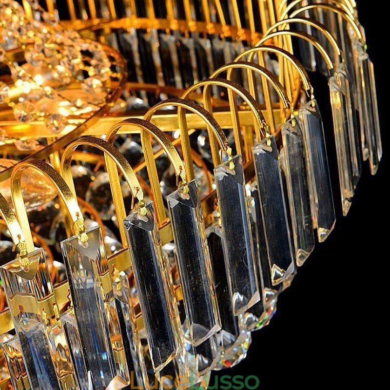 Elegante lampadario di cristallo europeo a sospensione lunga lampadario a sospensione duplex scala
