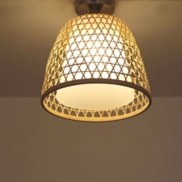 Lampada da soffitto rotonda creativa a semi-incasso in bambù, illuminazione per vestibolo