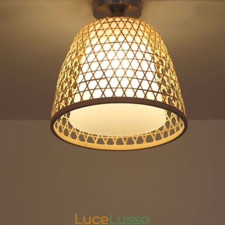 Lampada da soffitto rotonda creativa a semi-incasso in bambù, illuminazione per vestibolo Lampada da soffitto rotonda creativa a semi-incasso in bambù, illuminazione per vestibolo