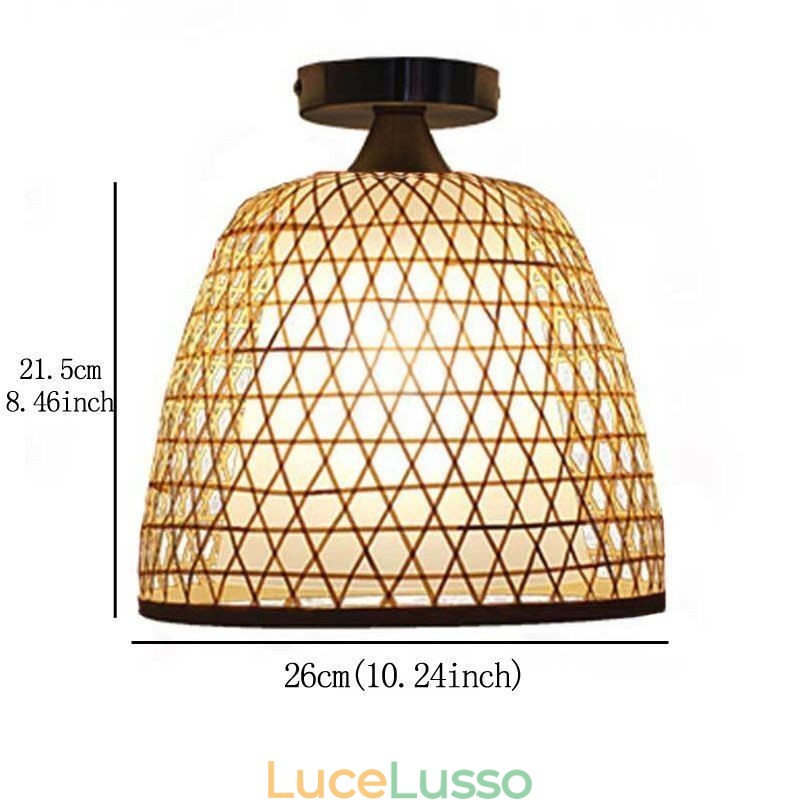 Lampada da soffitto rotonda creativa a semi-incasso in bambù, illuminazione per vestibolo