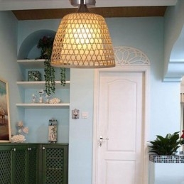 Lampada da soffitto rotonda creativa a semi-incasso in bambù, illuminazione per vestibolo