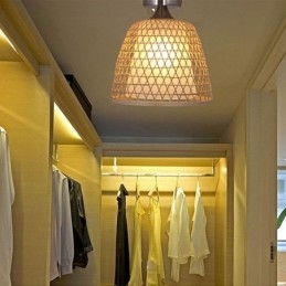 Lampada da soffitto rotonda creativa a semi-incasso in bambù, illuminazione per vestibolo