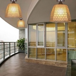 Lampada da soffitto rotonda creativa a semi-incasso in bambù, illuminazione per vestibolo