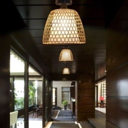 Lampada da soffitto rotonda creativa a semi-incasso in bambù, illuminazione per vestibolo