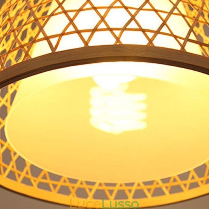 Lampada da soffitto rotonda creativa a semi-incasso in bambù, illuminazione per vestibolo