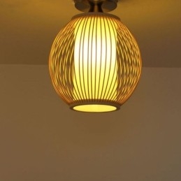 Lampada da soffitto rotonda in bambù creativa con montaggio a semi-incasso unica, illuminazione per portico