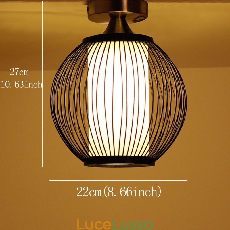 Lampada da soffitto rotonda in bambù creativa con montaggio a semi-incasso unica, illuminazione per portico