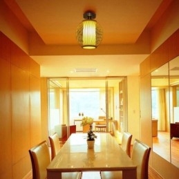 Lampada da soffitto rotonda in bambù creativa con montaggio a semi-incasso unica, illuminazione per portico