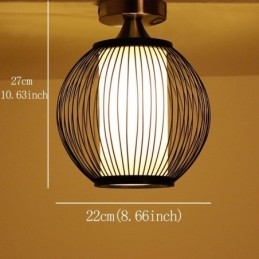 Lampada da soffitto rotonda in bambù creativa con montaggio a semi-incasso unica, illuminazione per portico