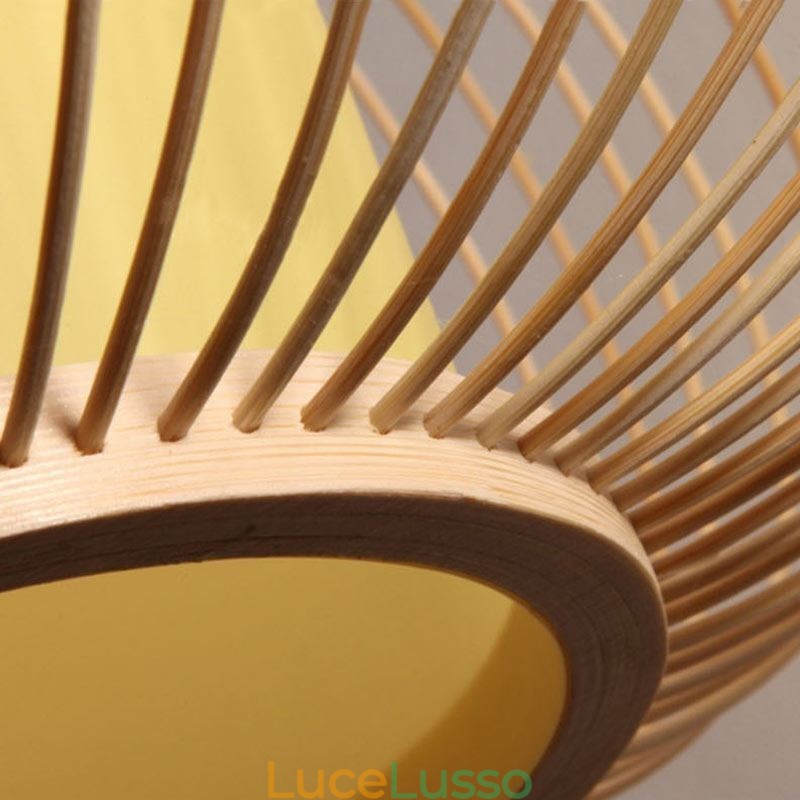 Lampada da soffitto rotonda in bambù creativa con montaggio a semi-incasso unica, illuminazione per portico