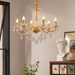 Lampada a sospensione in cristallo americano, stile country, lampada da soffitto in ferro creativo