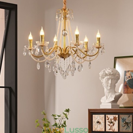 Lampada a sospensione in cristallo americano, stile country, lampada da soffitto in ferro creativo Lampada a sospensione in cristallo americano, stile country, lampada da soffitto in ferro creativo