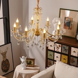 Lampada a sospensione in cristallo americano, stile country, lampada da soffitto in ferro creativo