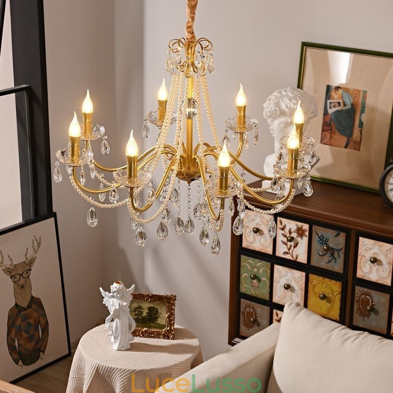 Lampada a sospensione in cristallo americano, stile country, lampada da soffitto in ferro creativo