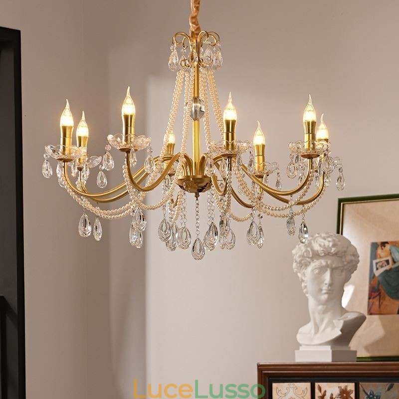 Lampada a sospensione in cristallo americano, stile country, lampada da soffitto in ferro creativo