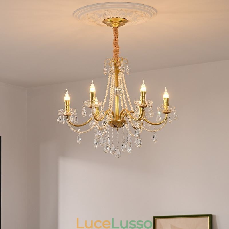 Lampada a sospensione in cristallo americano, stile country, lampada da soffitto in ferro creativo