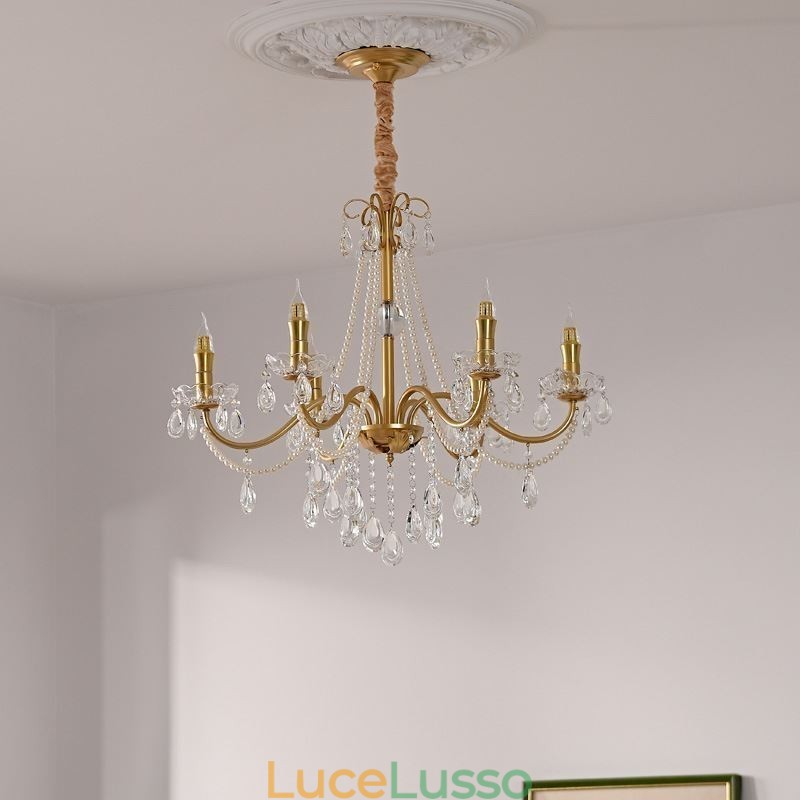 Lampada a sospensione in cristallo americano, stile country, lampada da soffitto in ferro creativo