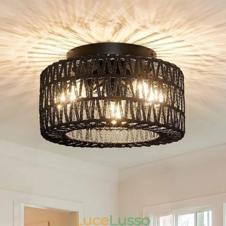 Lampada da soffitto a gabbia intrecciata americana a filo in stile country Lampada da soffitto a gabbia intrecciata americana a filo in stile country