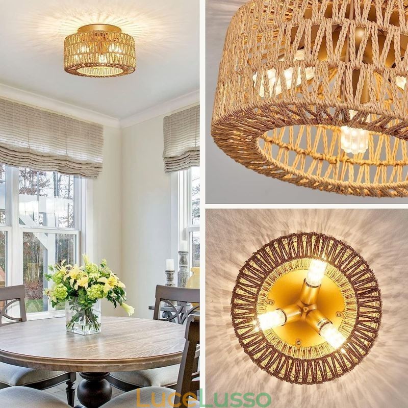Lampada da soffitto a gabbia intrecciata americana a filo in stile country