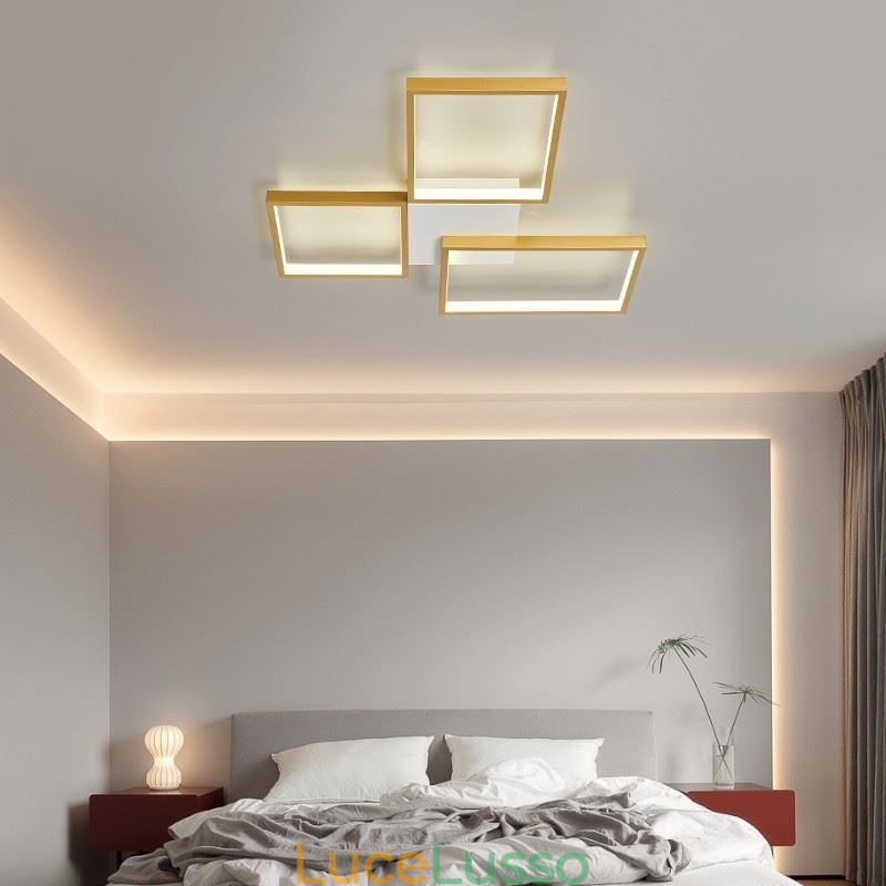 Plafoniera minimalista a 3 luci quadrate a filo, dimmerabile in continuo con telecomando, 60 W