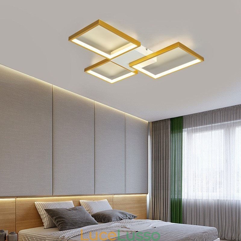 Plafoniera minimalista a 3 luci quadrate a filo, dimmerabile in continuo con telecomando, 60 W