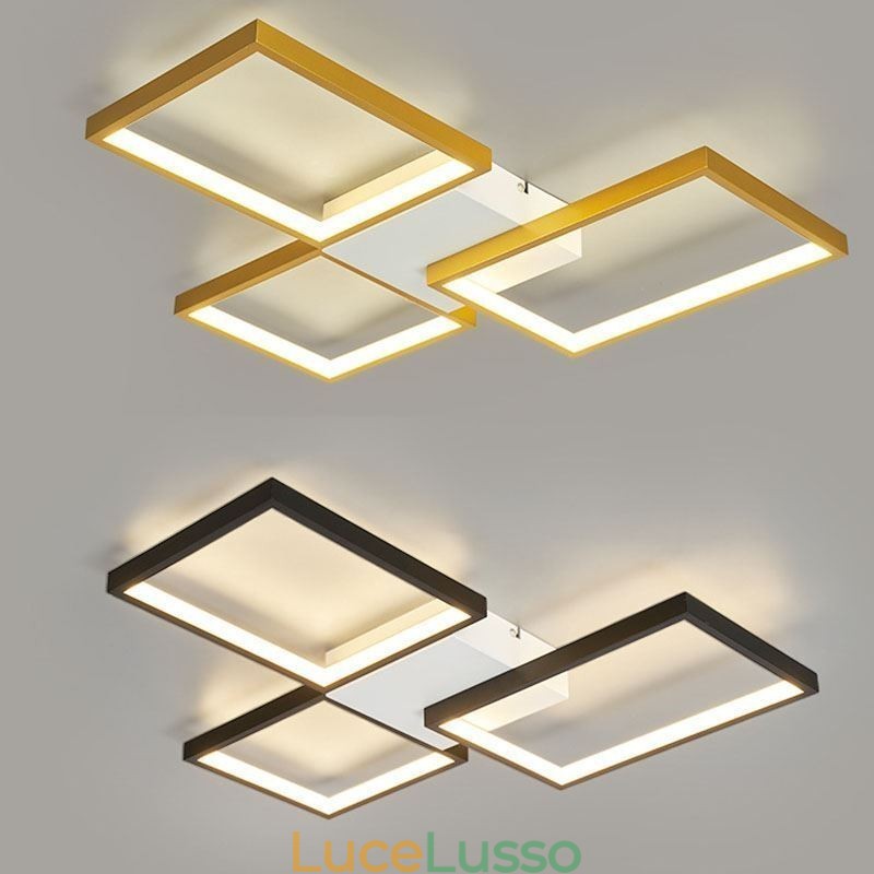 Plafoniera minimalista a 3 luci quadrate a filo, dimmerabile in continuo con telecomando, 60 W