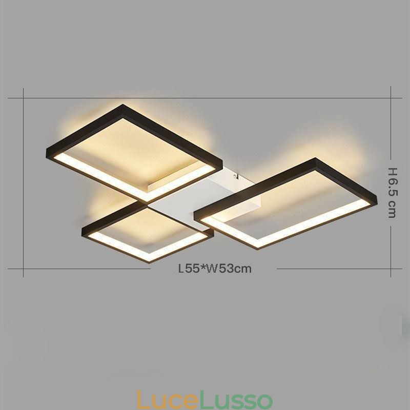 Plafoniera minimalista a 3 luci quadrate a filo, dimmerabile in continuo con telecomando, 60 W