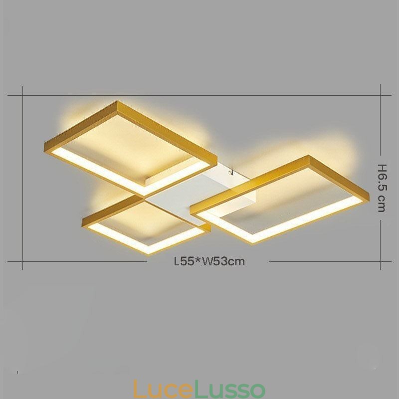 Plafoniera minimalista a 3 luci quadrate a filo, dimmerabile in continuo con telecomando, 60 W
