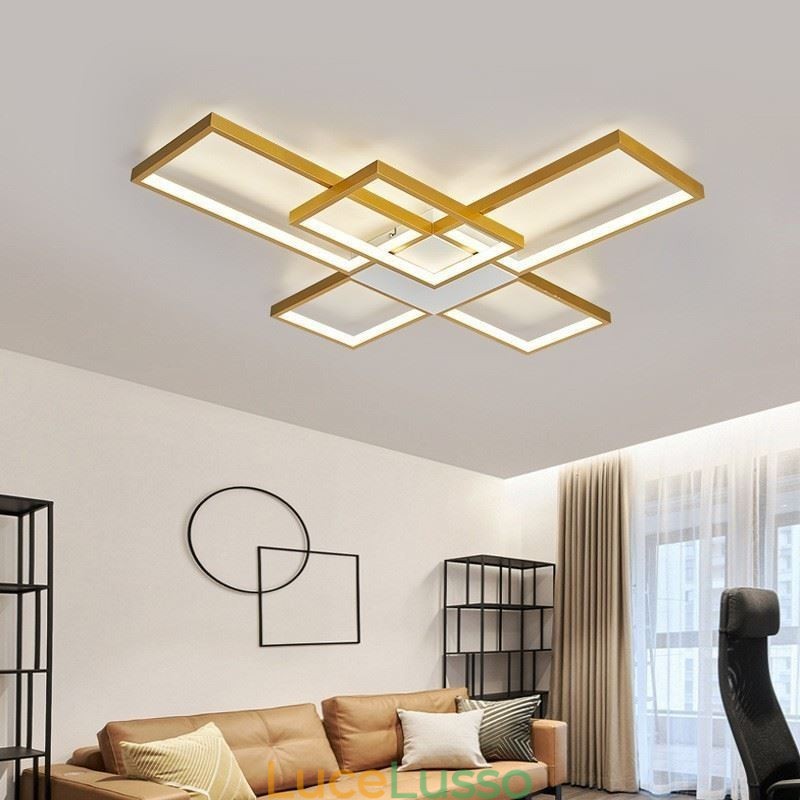 Lampada da soffitto minimalista a cinque luci quadrate con regolazione continua e telecomando da 92 W
