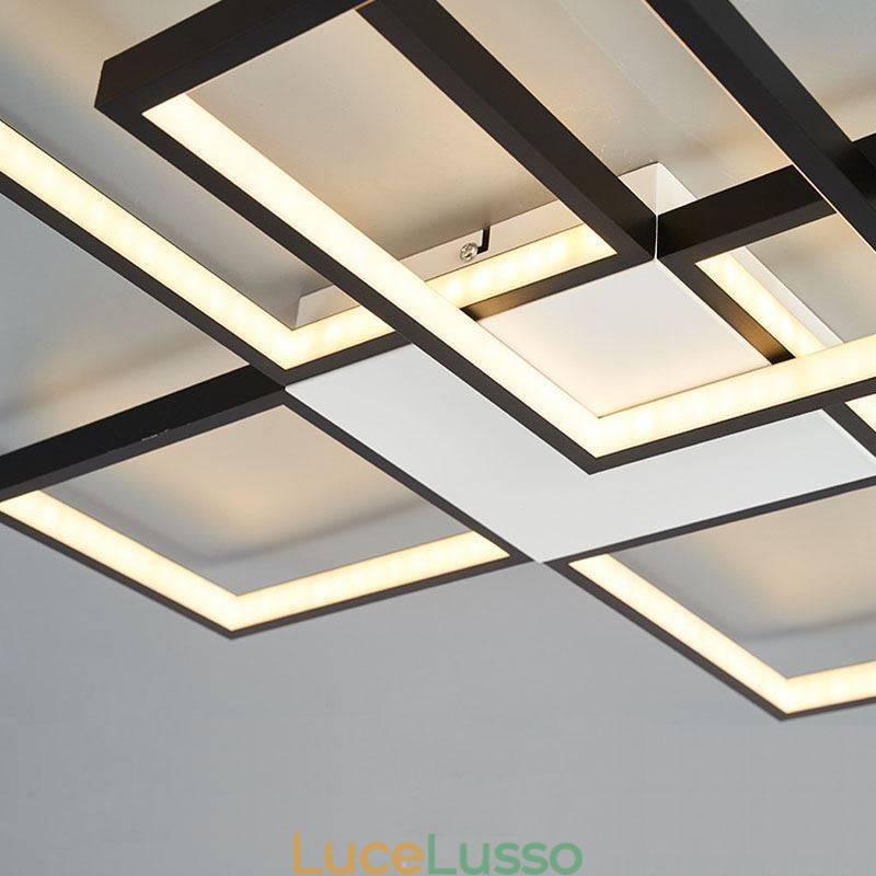 Lampada da soffitto minimalista a cinque luci quadrate con regolazione continua e telecomando da 92 W
