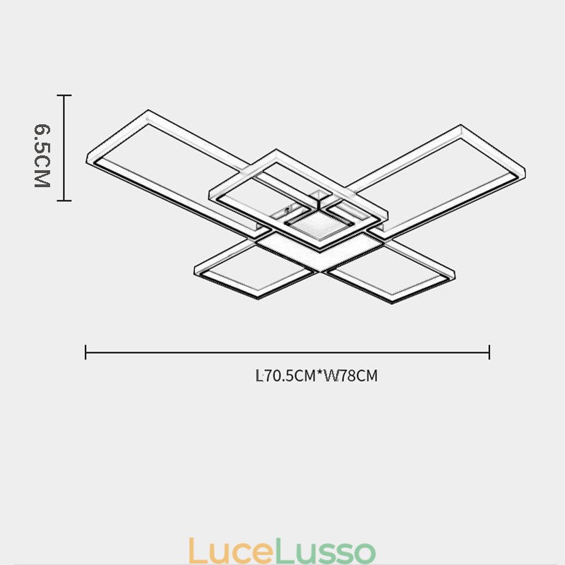 Lampada da soffitto minimalista a cinque luci quadrate con regolazione continua e telecomando da 92 W