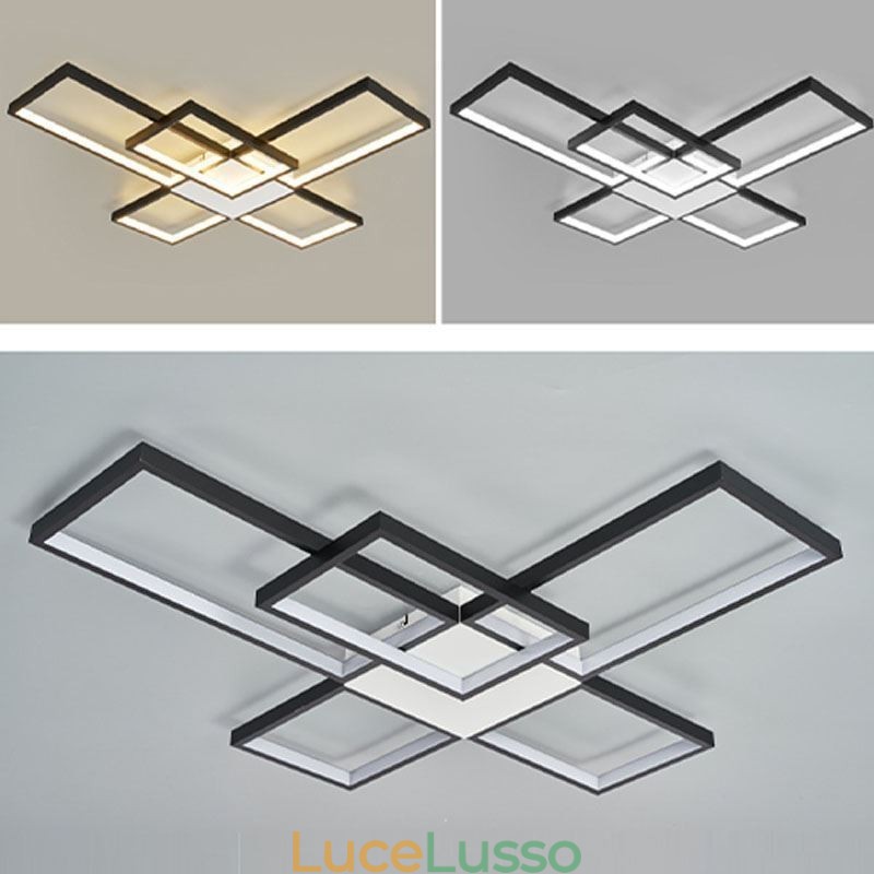 Lampada da soffitto minimalista a cinque luci quadrate con regolazione continua e telecomando da 92 W