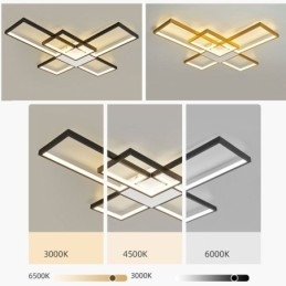 Lampada da soffitto minimalista a cinque luci quadrate con regolazione continua e telecomando da 92 W