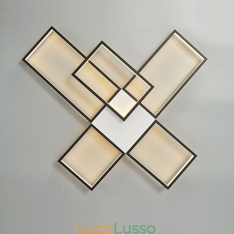 Lampada da soffitto minimalista a cinque luci quadrate con regolazione continua e telecomando da 92 W
