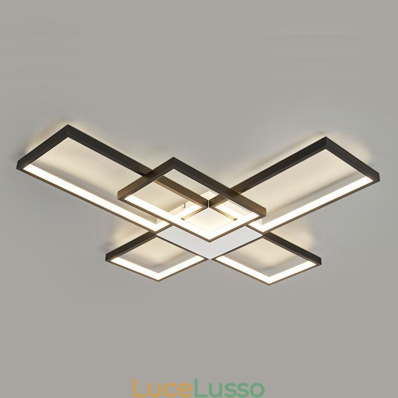 Lampada da soffitto minimalista a cinque luci quadrate con regolazione continua e telecomando da 92 W