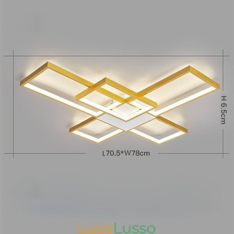 Lampada da soffitto minimalista a cinque luci quadrate con regolazione continua e telecomando da 92 W