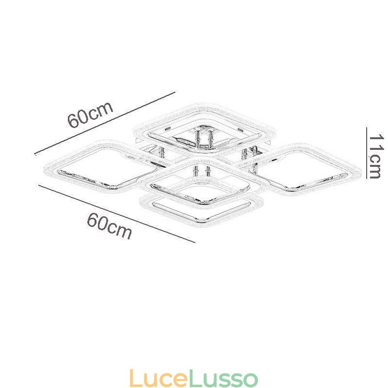 Plafoniera quadrata in acrilico cromato da montare a filo, 5 luci
