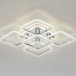 Plafoniera quadrata in acrilico cromato da montare a filo, 5 luci