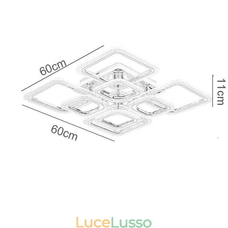 Plafoniera quadrata in acrilico a filo, cromata, 8 luci