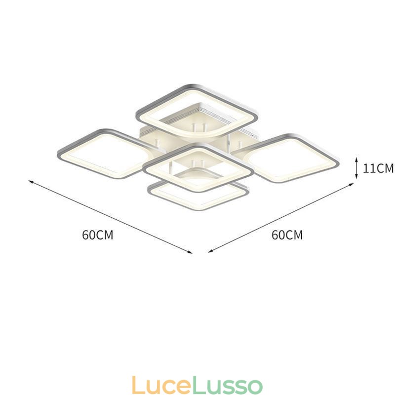 Plafoniera quadrata in acrilico bianco da montare a filo 5 luci 8 luci