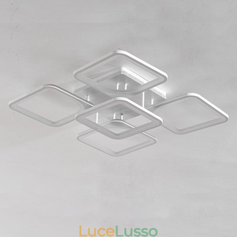Plafoniera quadrata in acrilico bianco da montare a filo 5 luci 8 luci