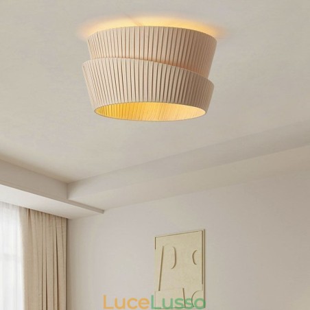 Lampada da soffitto con paralume in tessuto a doppio strato in stile crema francese Wabi Sabi, montaggio a filo