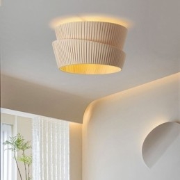Lampada da soffitto con paralume in tessuto a doppio strato in stile crema francese Wabi Sabi, montaggio a filo