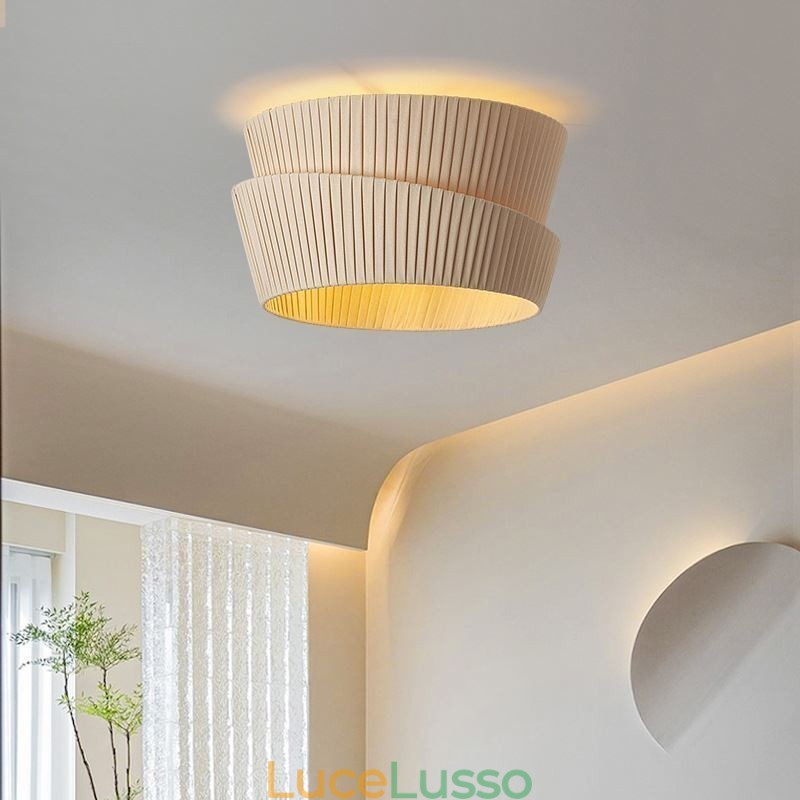 Lampada da soffitto con paralume in tessuto a doppio strato in stile crema francese Wabi Sabi, montaggio a filo