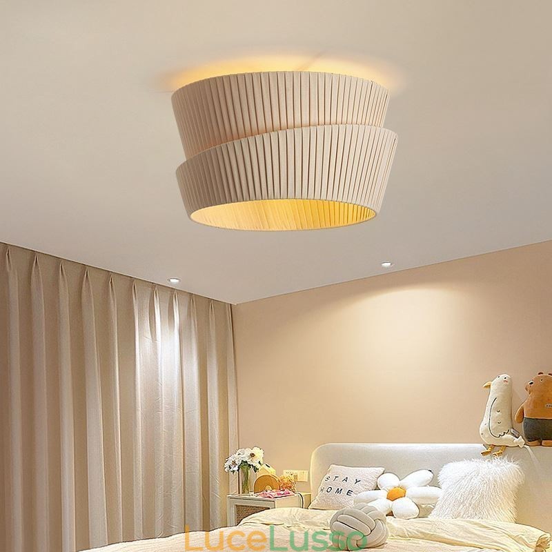 Lampada da soffitto con paralume in tessuto a doppio strato in stile crema francese Wabi Sabi, montaggio a filo